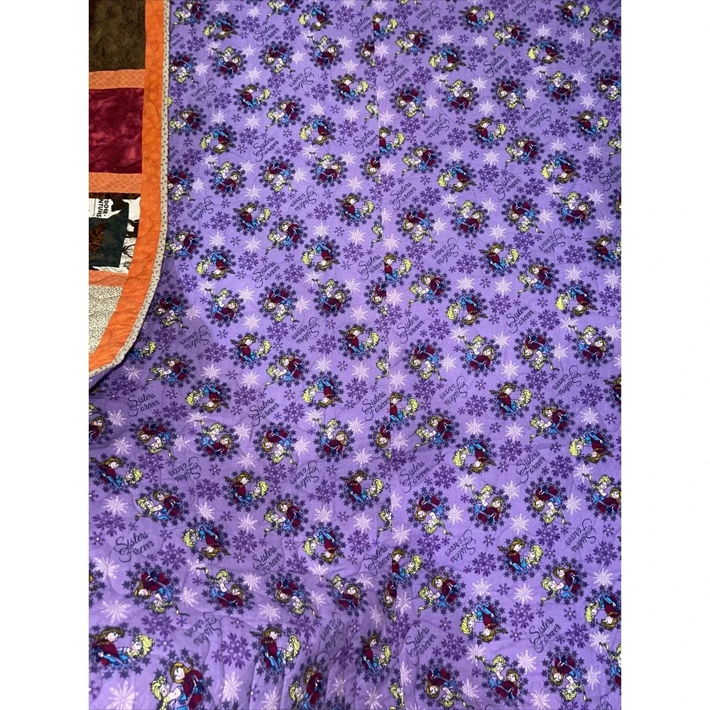Handmade girls quilt Frozen princess Anna Elsa quilt blanket Flannel Lined 88x66